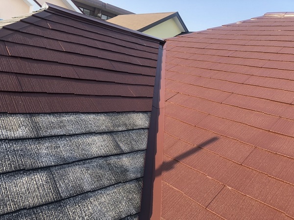東京都町田市　屋根塗装　3度塗り　スレート屋根は縁切りが必要です。 (1)